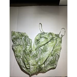 Women’s Tropical Palm Leaf Print Maxi Dress Green White Spaghetti Strap